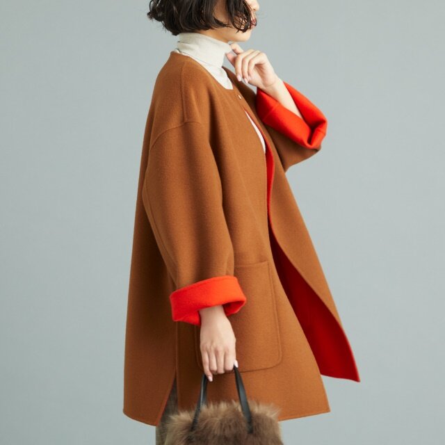 UNITED ARROWS リバー ノーカラー ショートコート B