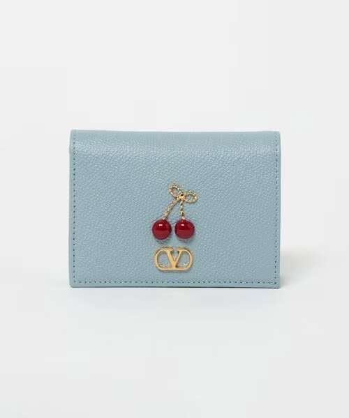 チェリーがワンポイントのターコイズのミニ財布