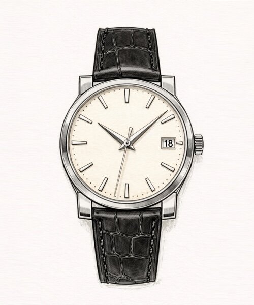 レザーベルトの薄型ドレスウォッチ