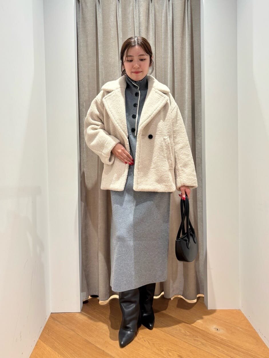 ボアコート×タートルニットワンピース