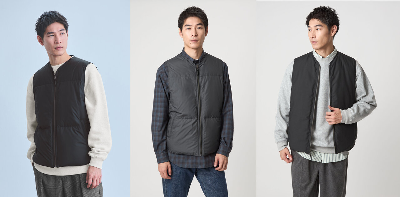 1．様々なインナーとちょうどよく合うように、Vネック部分の深さにこだわりました。