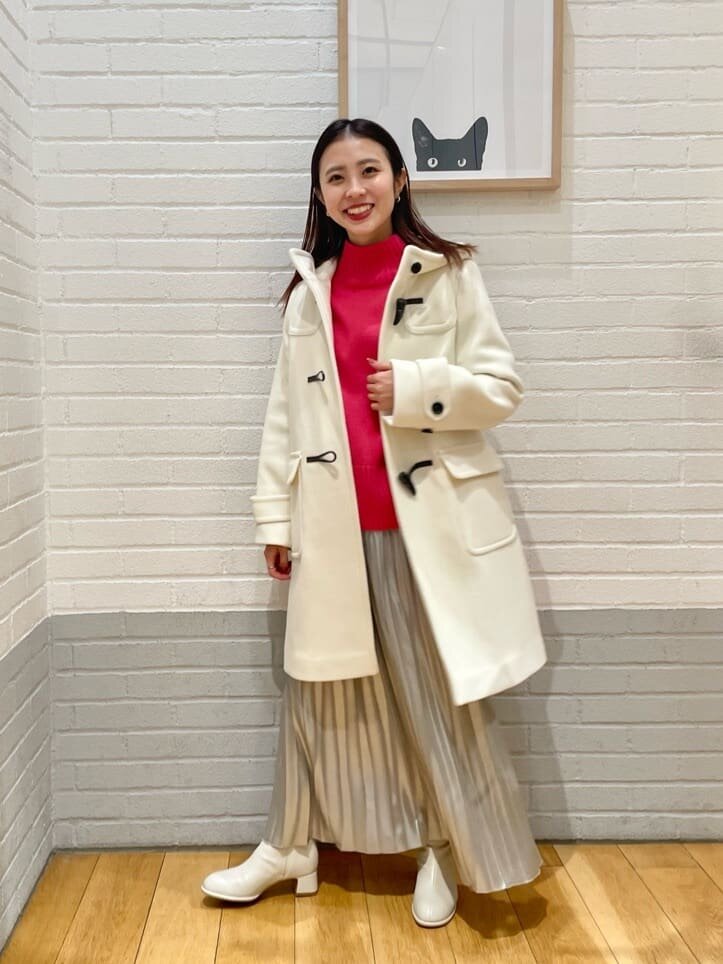 ダッフルコート×ハイネックニットのコーデ