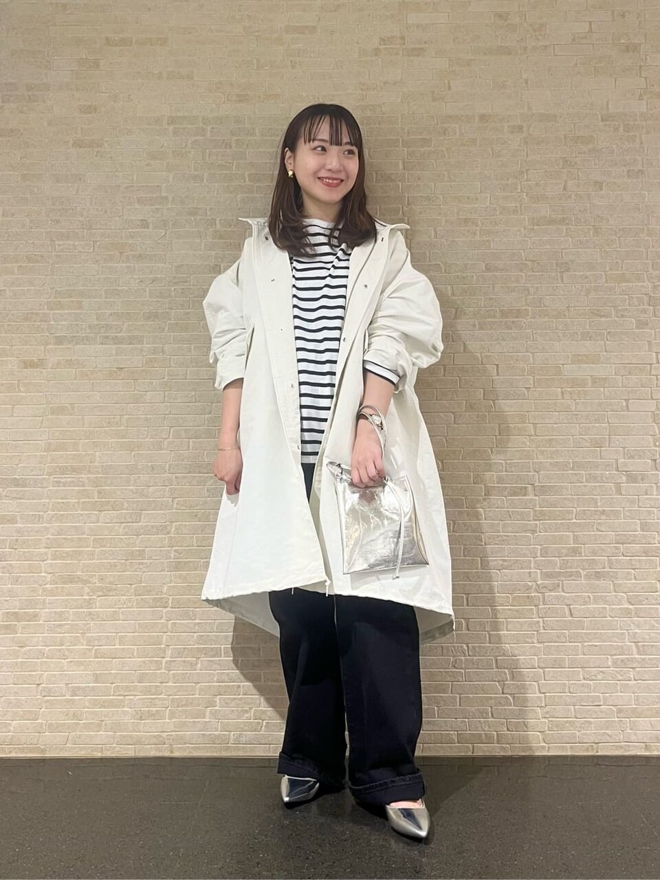 モッズコート×ボーダー柄カットソーのコーデ