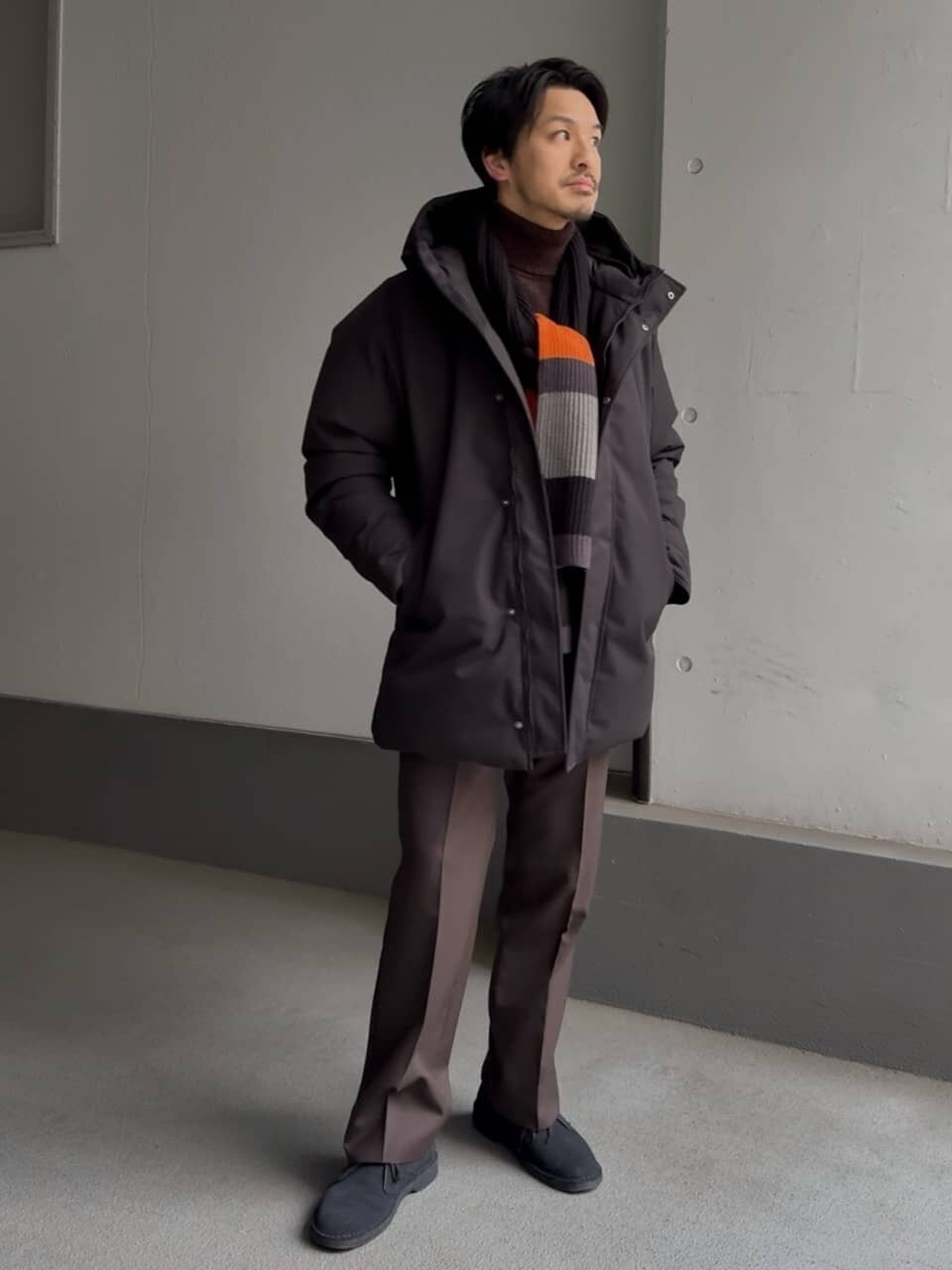 ブラウンのダウンコーデ