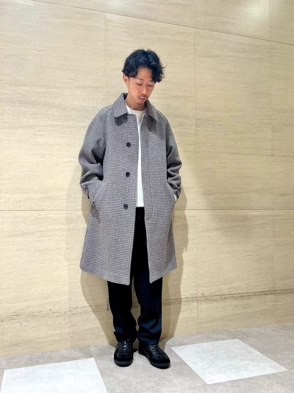 チェックコートのコーデ
