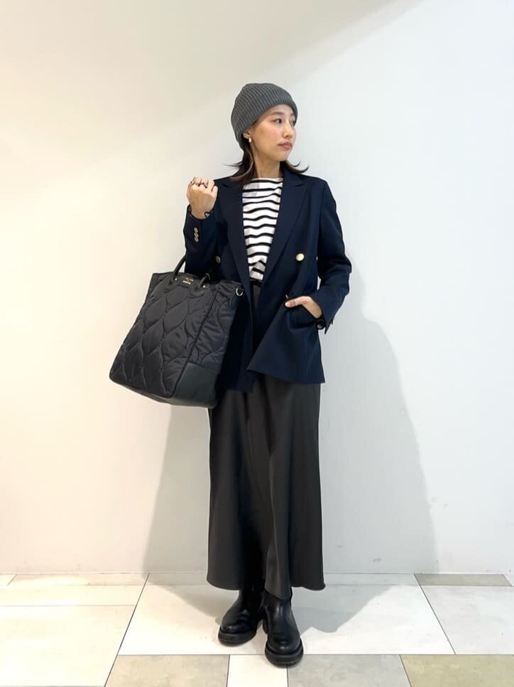 ダブルジャケット×リブニット帽のコーデ