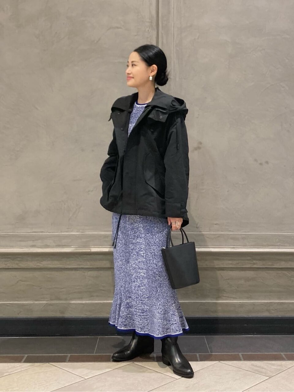 モッズコート×ニットセットアップのコーデ