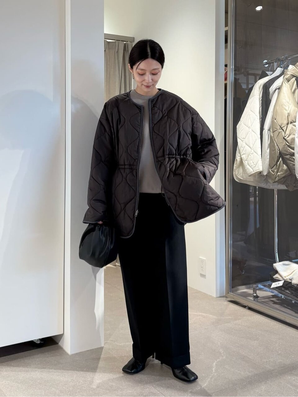 キルティングジャケット×ブーツコーデ