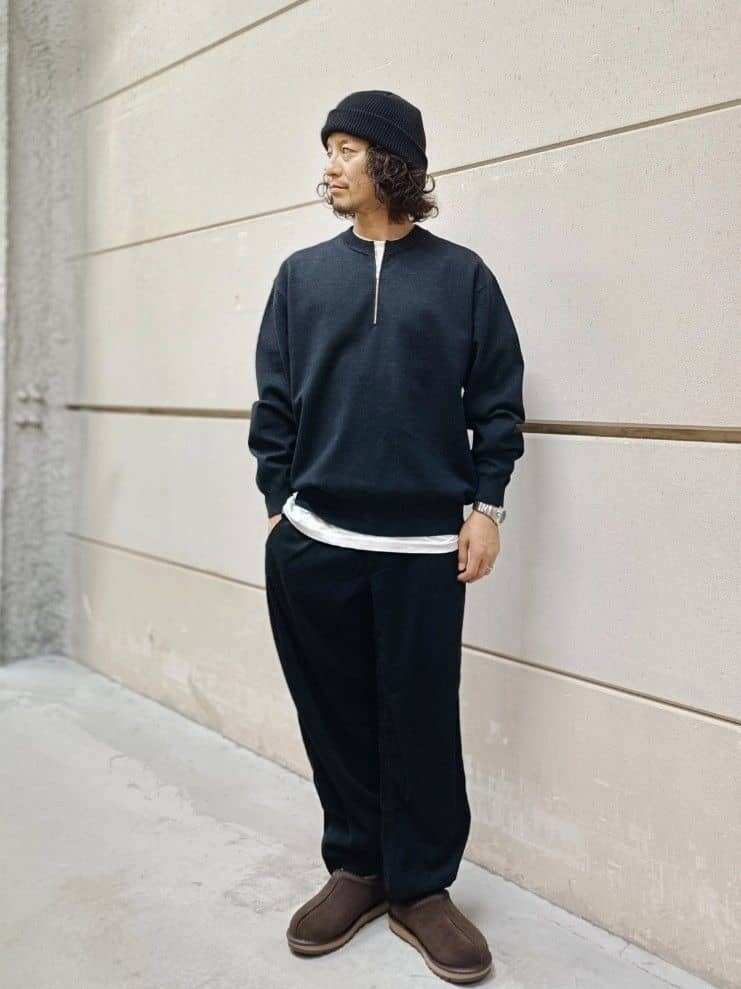 黒のニット帽コーデ