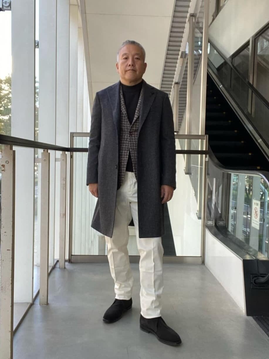 テーラードジャケット×チェスターコートのコーデ