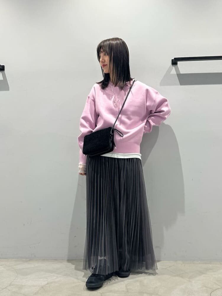 プルオーバーとチュールプリーツスカートの春コーデ