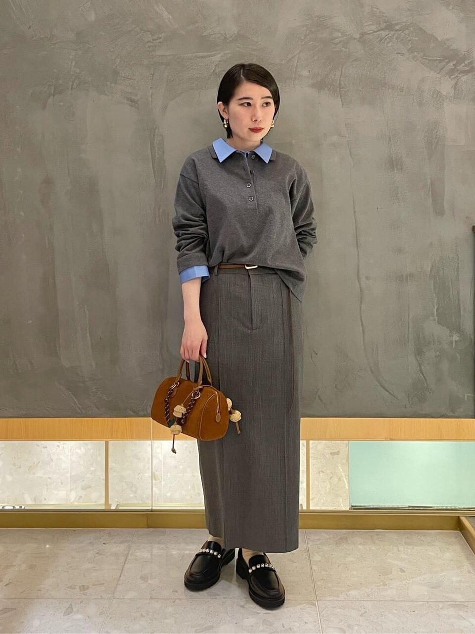 ポロニットとタイトスカートの30代秋コーデ