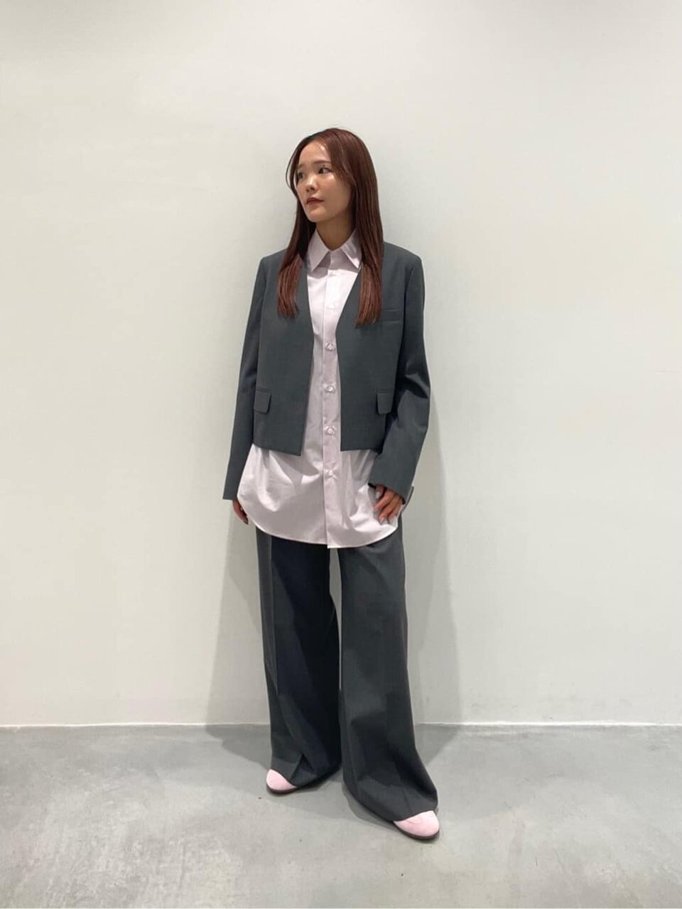 ピンクのストライプ×セットアップ
