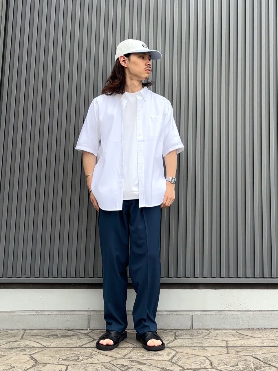 ポロニット×スラックスのコーデ