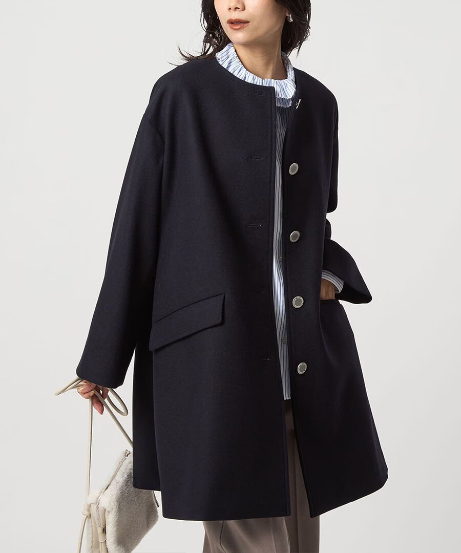 ノーカラー コート