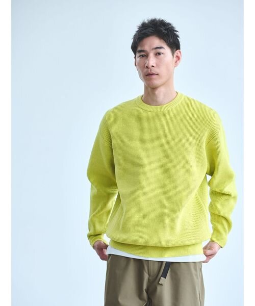 コットン ポリエステル ワッフル クルーネック ニット
