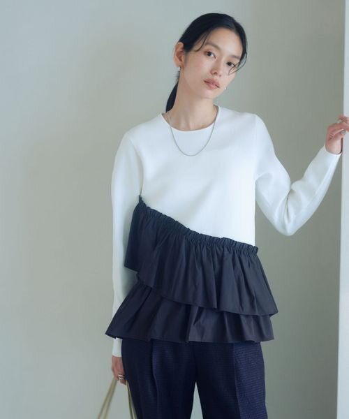 タフタ ドッキング ペプラム プルオーバー ニット ウォッシャブル