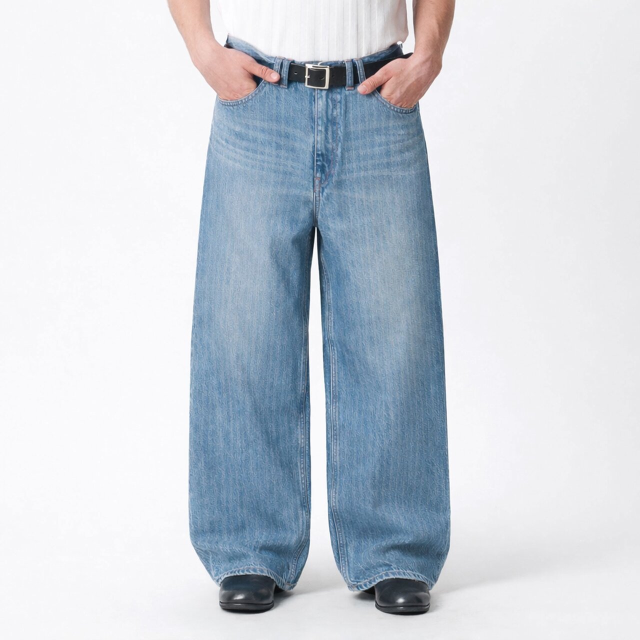 ドビー ストライプ デニム バギー パンツ