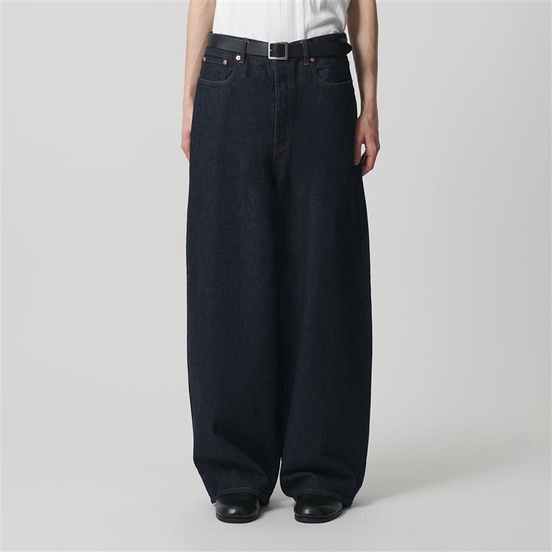 デニム シンチ バックル スーパー バギー パンツ