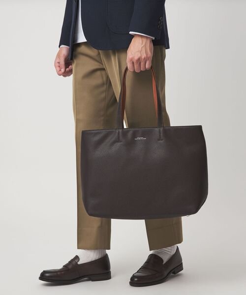 シボ レザーライク ジップ トート バッグ