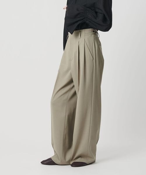 ポリエステルブレンド ２タック タブワイドパンツ