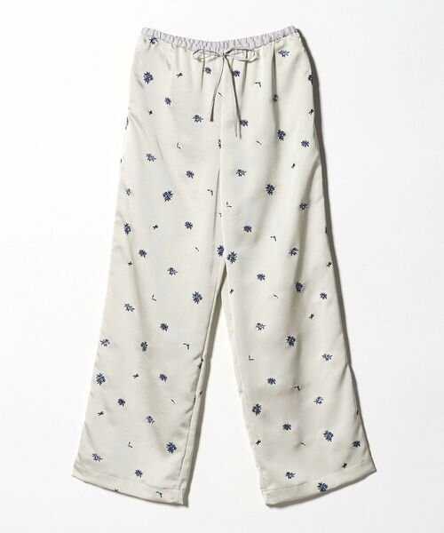 フラワー エンブロイダリー ドローストリング パンツ ウォッシャブル