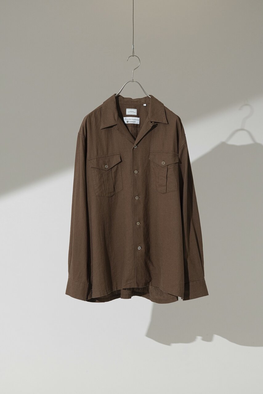レーヨン リネン フラップポケット オープンカラー シャツ
