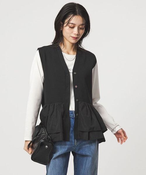 フリル ドッキング ペプラム ニット ジレ ウォッシャブル