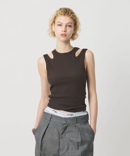 コットンリブ スリット タンクトップ