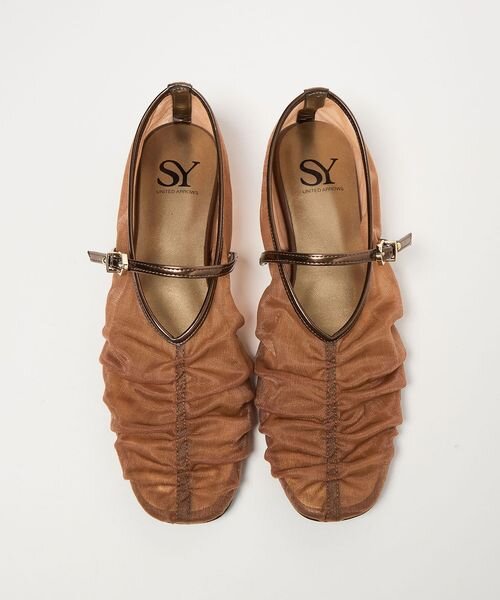 ＜SY＞シースルーギャザーベルトフラット10↑