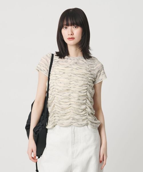 【WEB限定】カスリボーダー シャーリングトップス 2WAY