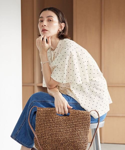 【WEB限定】ドット フリルスリーブブラウス ウォッシャブル