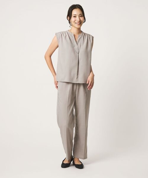 キーネックブラウス＋ワイドパンツ ‐ウォッシャブル‐