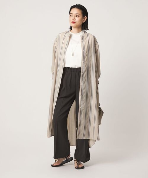 ジャガードストライプ シャツワンピース 7分袖