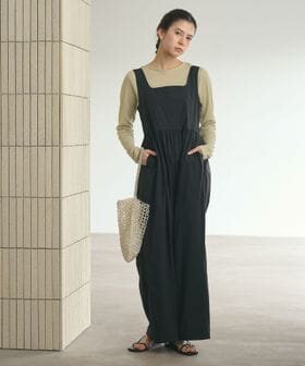 【WEB限定 Wardrobe DAILY MINIMAL】ギャザーノースリーブ オールインワン 接触冷感 UVカット はっ水