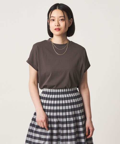 コットン ハイネック フレンチスリーブTシャツ 