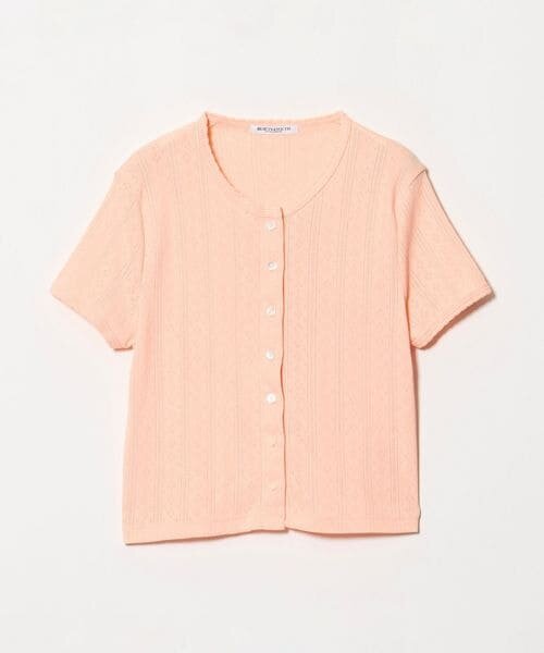 コットン パターンメッシュ ショートスリーブ カーディガン ウォッシャブル