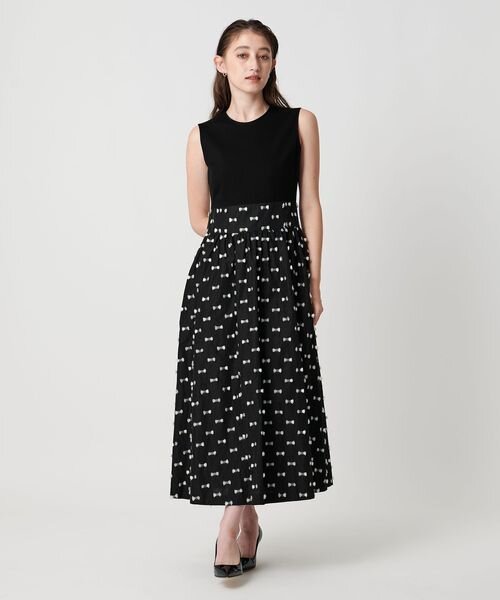 リボン カットジャガード コンビ ワンピース ‐ウォッシャブル‐