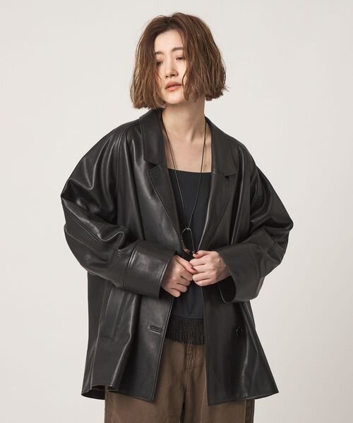 ＜conte＞ラムレザー ダブル ジャケットコート