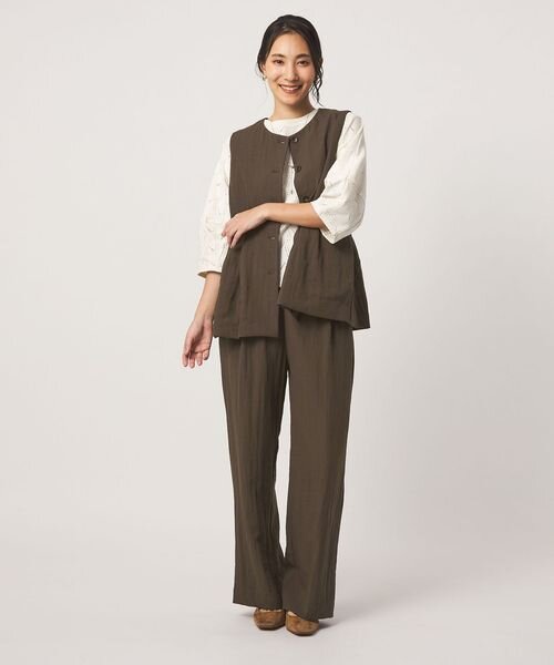 シボ ペプラムベスト＋パンツ ‐セットアイテム・ウォッシャブル‐