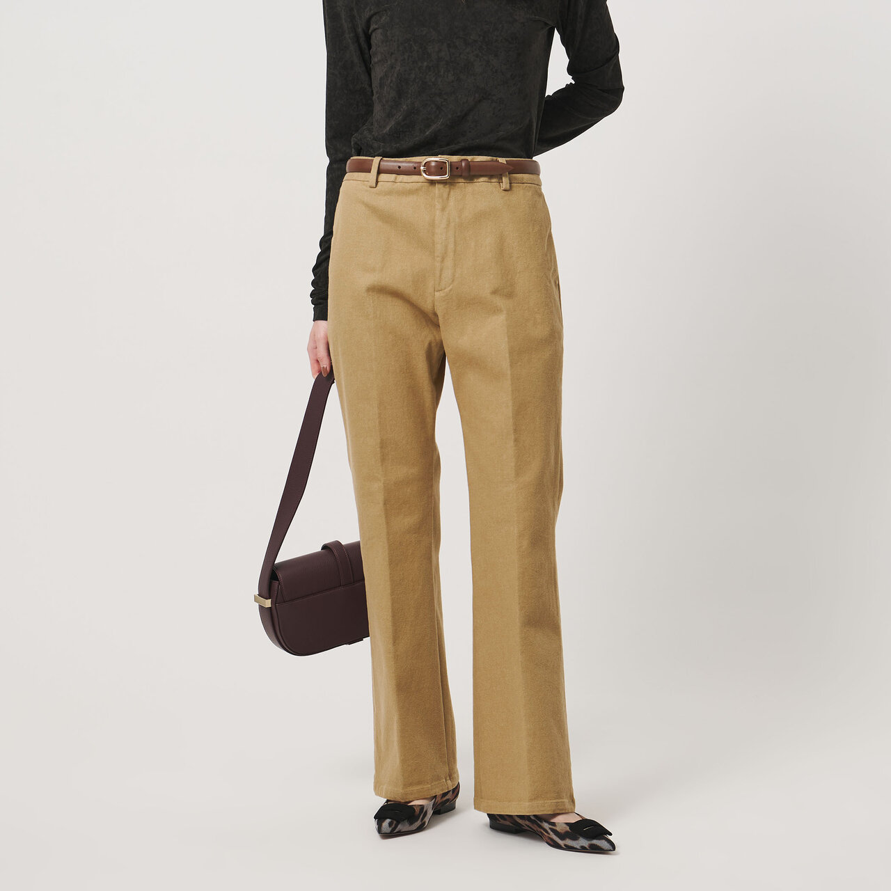 デニム フレアパンツ BEIGE ‐ストレッチ ウォッシャブル‐