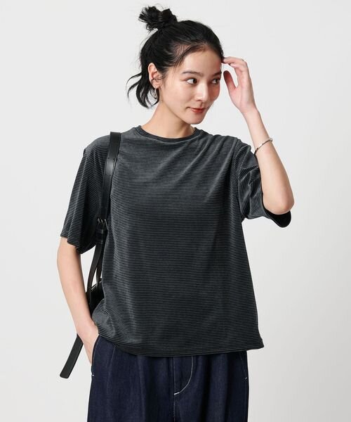 ポリエステルコットン ベロアボーダーTシャツ