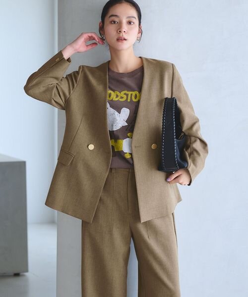 【WEB限定 Wardrobe DAILY MINIMAL】メランジ ダブルノーカラージャケット ウォッシャブル