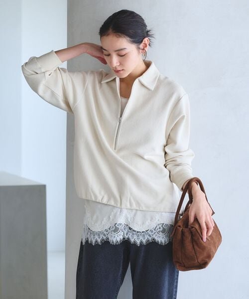 【WEB限定 Wardrobe DAILY MINIMAL】ダンボールジャージー ハーフジッププルオーバー