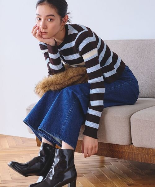 【WEB限定 Wardrobe DAILY MINIMAL】ボーダー ペプラムニットカーディガン