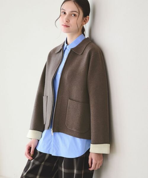 【WEB限定 Wardrobe DAILY MINIMAL】バイカラー ジップ カーディガン