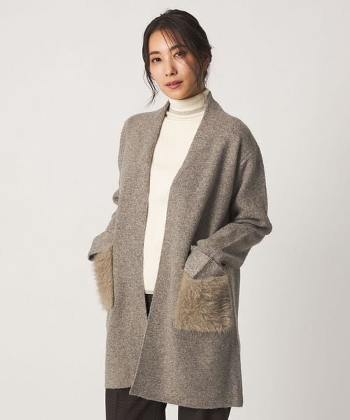 フェイクファーポケット ロングカーディガン 