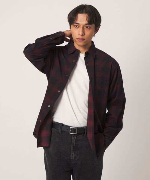 オンブレチェック コーデュロイ ワイド シャツ