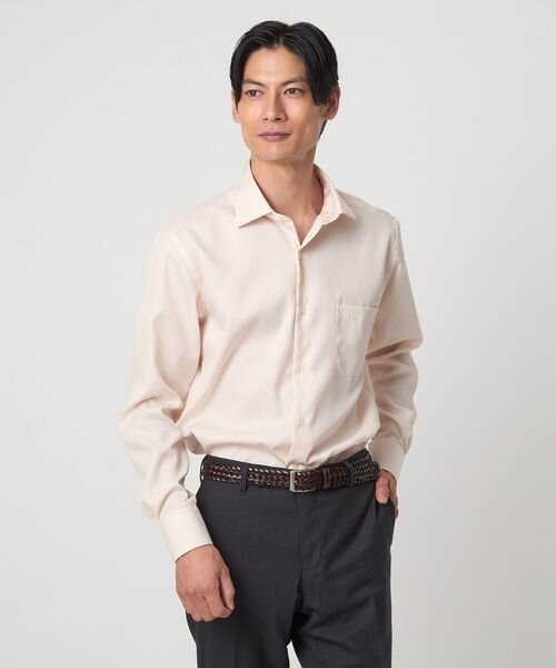 コットン ナローストライプ ワイドカラー ドレスシャツ ―イージーアイロン―